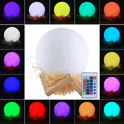 15cm Touch Control 3D Print Moon Lamp, USB Charging 16-color Changing LED Energy-saving Night Light with Wooden Holder Base & Remote Control - Night Lights by buy2fix | Online Shopping UK | buy2fix