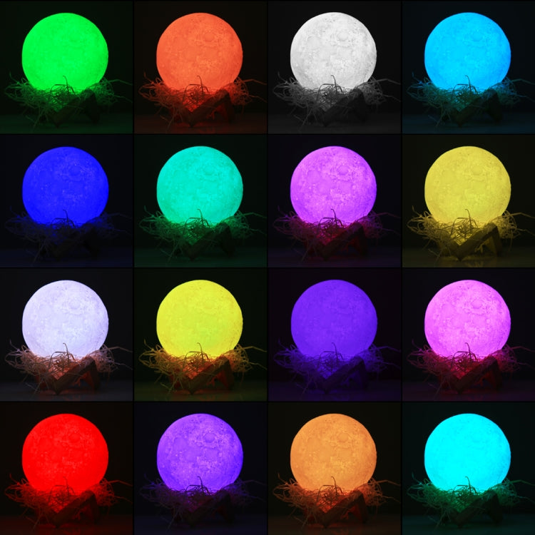 15cm Touch Control 3D Print Moon Lamp, USB Charging 16-color Changing LED Energy-saving Night Light with Wooden Holder Base & Remote Control - Night Lights by buy2fix | Online Shopping UK | buy2fix