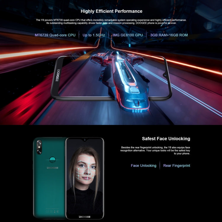 DOOGEE Y8, 3GB+32GB, Dual Back Cameras, Face ID & DTouch Fingerprint, 6.1 inch Water-drop Screen Android 9.0 MTK6739 Quad Core up to 1.5GHz, Network: 4G, OTA, Dual SIM(Midnight Black) - DOOGEE by DOOGEE | Online Shopping UK | buy2fix