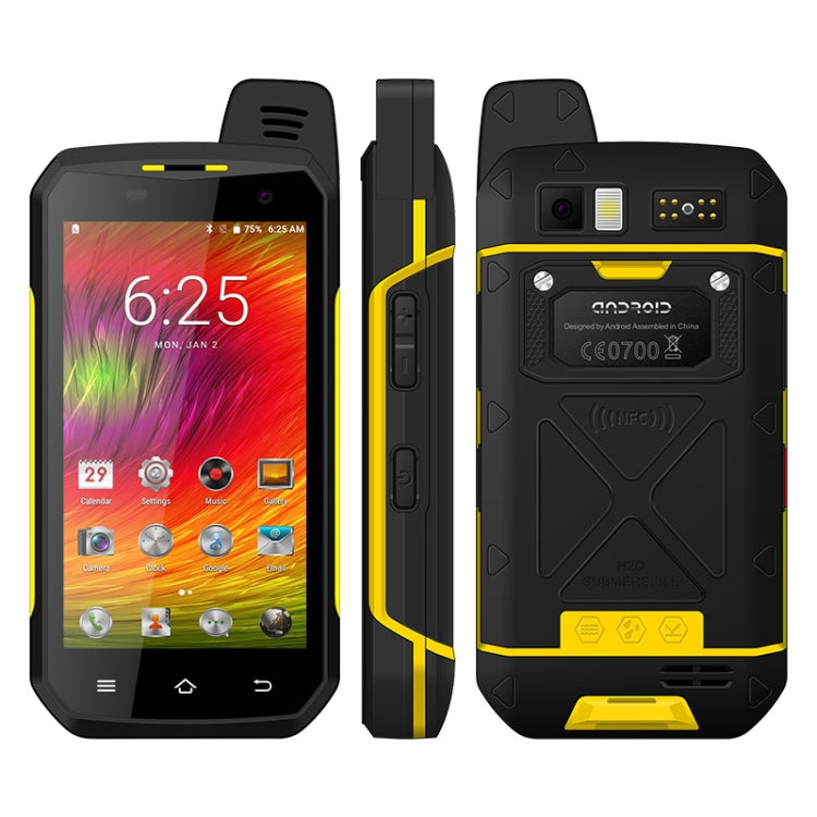 UNIWA B6000 PTT Walkie Talkie Rugged Phone, 4GB+64GB, IP68 Waterproof Dustproof Shockproof, 5000mAh Battery, 4.7 inch Android 9.0 MTK6762 Octa Core up to 2.0GHz, Network: 4G, NFC, OTG (Yellow) - UNIWA by UNIWA | Online Shopping UK | buy2fix