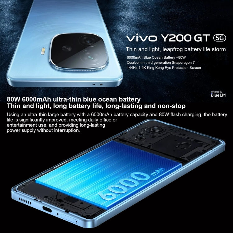 vivo Y200 GT, Dual Back Cameras, 8GB+256GB, Face ID Screen Fingerprint Identification, 6.78 inch Android 14.0 OriginOS 4 Snapdragon 7 Gen 3 Octa Core 2.63GHz, OTG, NFC, Network: 5G, Support Google Play (Black) - vivo by vivo | Online Shopping UK | buy2fix