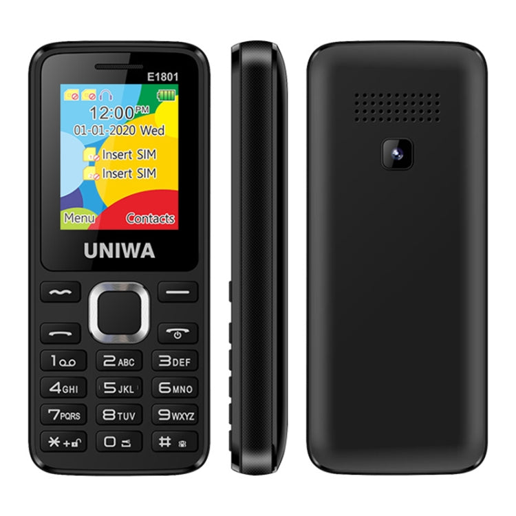 UNIWA E1801 Mobile Phone, 1.77 inch, 800mAh Battery, 21 Keys, Support Bluetooth, FM, MP3, MP4, GSM, Dual SIM(Black) - UNIWA by UNIWA | Online Shopping UK | buy2fix