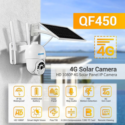 ESCAM QF450 HD 1080P 4G US Version Solar Powered IP Camera with 16G Memory, Support Two-way Audio & PIR Motion Detection & Night Vision & TF Card - Dome Camera by ESCAM | Online Shopping UK | buy2fix