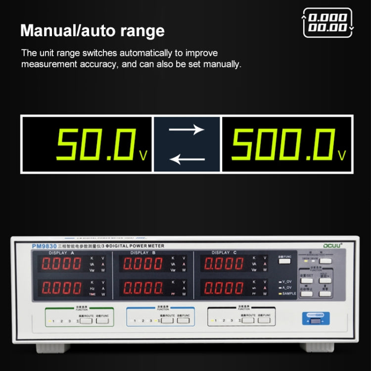 DCUU PM9830 500V 40A Three Phase Digital AC Voltage Current Power Factor & Power Meter (US Plug) - Current & Voltage Tester by buy2fix | Online Shopping UK | buy2fix