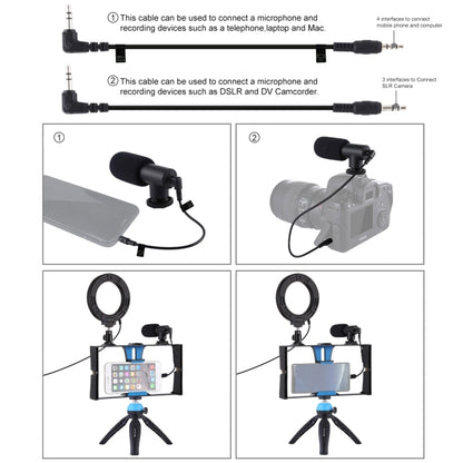 PULUZ 4 in 1 Vlogging Live Broadcast Smartphone Video Rig + 4.7 inch 12cm RGBW Ring LED Selfie Light + Microphone + Pocket Tripod Mount Kits with Cold Shoe Tripod Head(Blue) - Camera Cage by PULUZ | Online Shopping UK | buy2fix