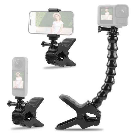 PULUZ Action Sports Cameras Jaws Flex Clamp Mount with Phone Clamp (Black) - Holder by PULUZ | Online Shopping UK | buy2fix