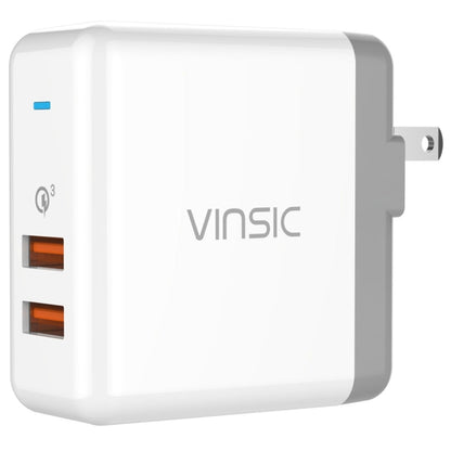 Vinsic 36W Portable Dual-Port Quick Charger 3.0 Dual-Port USB Wall Charger Travel Adapter, For iPhone/iPad, Galaxy S7/S6/Edge/Plus, Mi5 etc, US Plug - USB Charger by VINSIC | Online Shopping UK | buy2fix