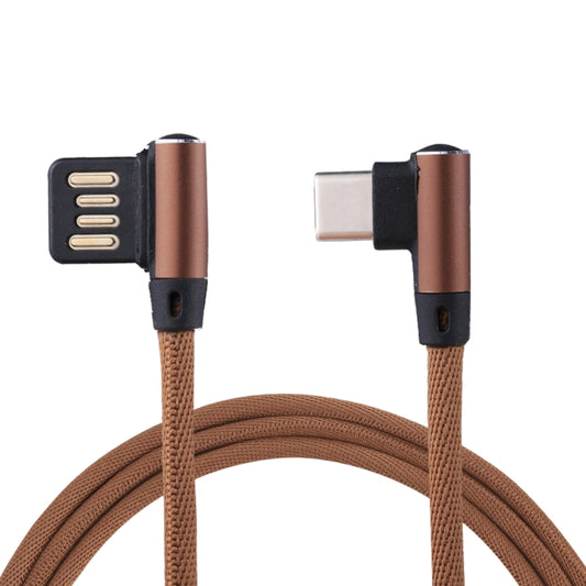 1m 2.4A Output USB to USB-C / Type-C Double Elbow Design Nylon Weave Style Data Sync Charging Cable(Coffee) - USB-C & Type-C Cable by buy2fix | Online Shopping UK | buy2fix