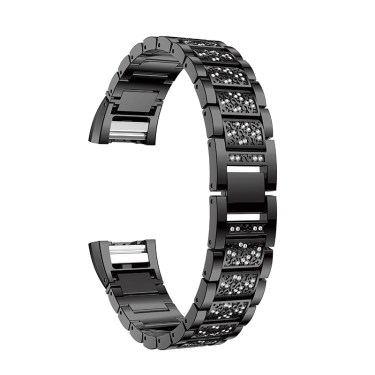 Diamond-studded Solid Stainless Steel Watch Band for Fitbit Charge 2(Black) - Watch Bands by buy2fix | Online Shopping UK | buy2fix