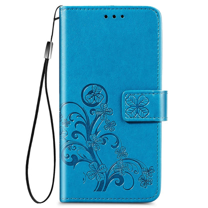 For OPPO A72/A52/A92 Four-leaf Clasp Embossed Buckle Mobile Phone Protection Leather Case with Lanyard & Card Slot & Wallet & Bracket Function(Blue) - OPPO Cases by buy2fix | Online Shopping UK | buy2fix