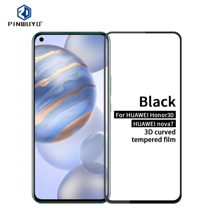 For Huawei Honor 30/nova7 PINWUYO 9H 3D Curved Full Screen Explosion-proof Tempered Glass Film(Black) - Honor Tempered Glass by PINWUYO | Online Shopping UK | buy2fix