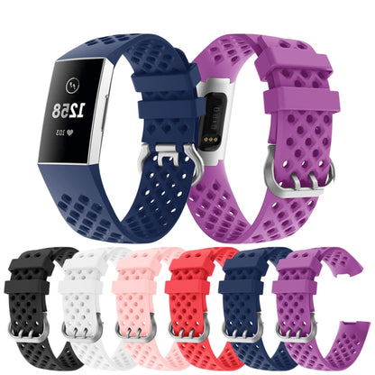 For Fitbit Charge 3 / 4 Hollow Square Silicone Watch Band Wristband(Black) - Watch Bands by buy2fix | Online Shopping UK | buy2fix