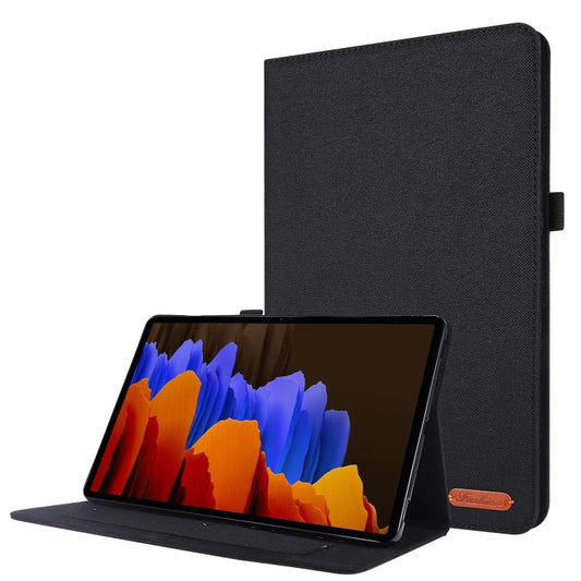 For Samsung Galaxy Tab S8 / Galaxy Tab S7 T870/T875 Horizontal Flip TPU + Fabric PU Leather Protective Case with Card Slots & Holder(Black) - Galaxy Tab S7 by buy2fix | Online Shopping UK | buy2fix