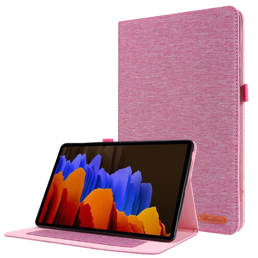 For Samsung Galaxy Tab S8 / Galaxy Tab S7 T870/T875 Horizontal Flip TPU + Fabric PU Leather Protective Case with Card Slots & Holder(RoseRed) - Galaxy Tab S7 by buy2fix | Online Shopping UK | buy2fix