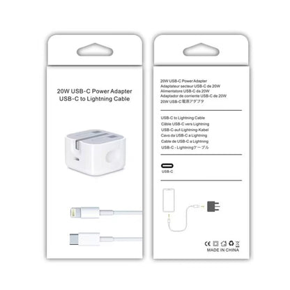 A2344 20W PD 3.0 Type-C / USB-C Folding Travel Charger + USB-C / Type-C to 8 Pin Fast Charging Data Cable Set, UK Plug, Length: 2m - USB Charger by buy2fix | Online Shopping UK | buy2fix