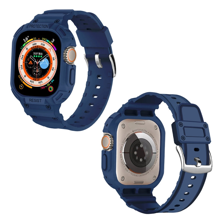 For Apple Watch Ultra 49mm JUNSUNMAY Integrated TPU Case Adjustable Elastic Watch Band(Dark Blue) - Watch Bands by JUNSUNMAY | Online Shopping UK | buy2fix