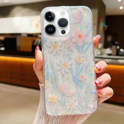 For iPhone 16 Pro Max Fresh Small Floral Epoxy TPU Phone Case(D03 Floral Pink) - iPhone 16 Pro Max Cases by buy2fix | Online Shopping UK | buy2fix