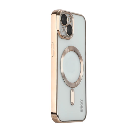 For iPhone 14 Plus ENKAY Electroplated MagSafe Shockproof TPU Phone Case with Lens Film(Gold) - iPhone 14 Plus Cases by ENKAY | Online Shopping UK | buy2fix