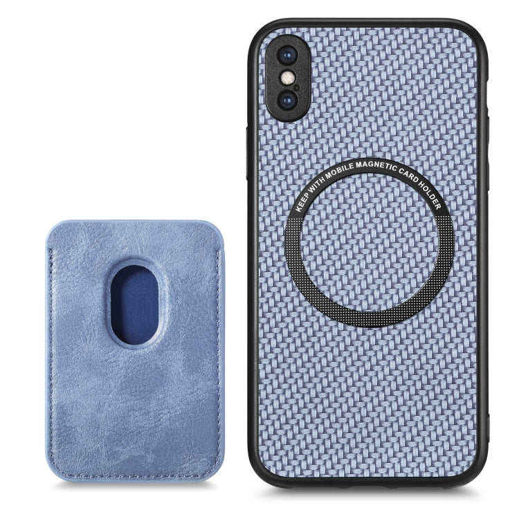 For iPhone XS Max Carbon Fiber Leather Card Magsafe Magnetic Phone Case(Blue) - More iPhone Cases by buy2fix | Online Shopping UK | buy2fix