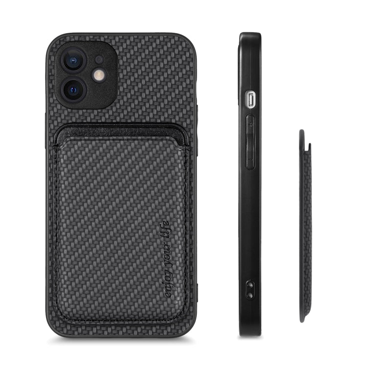 For iPhone 12 mini Carbon Fiber Leather Card Magsafe Magnetic Phone Case(Black) - iPhone 12 mini Cases by buy2fix | Online Shopping UK | buy2fix