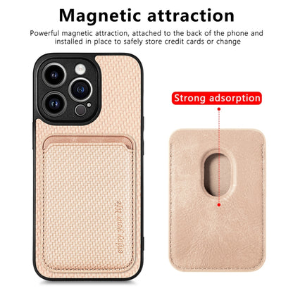 For iPhone 13 Pro Max Carbon Fiber Leather Card Magsafe Magnetic Phone Case(Khaki) - iPhone 13 Pro Max Cases by buy2fix | Online Shopping UK | buy2fix