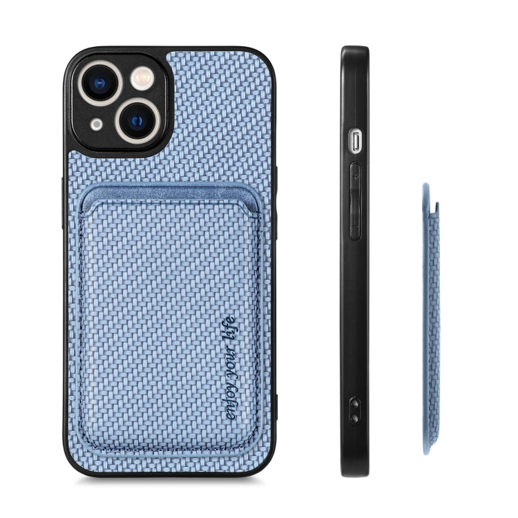 For iPhone 14 Pro Carbon Fiber Leather Card Magsafe Magnetic Phone Case(Blue) - iPhone 14 Pro Cases by buy2fix | Online Shopping UK | buy2fix