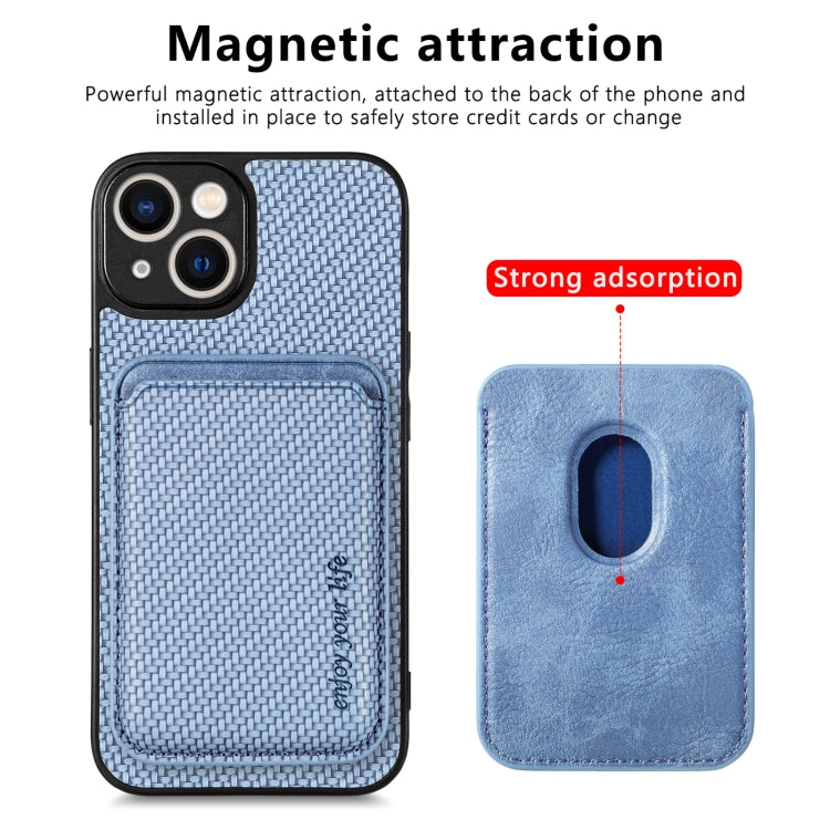 For iPhone 14 Pro Carbon Fiber Leather Card Magsafe Magnetic Phone Case(Blue) - iPhone 14 Pro Cases by buy2fix | Online Shopping UK | buy2fix