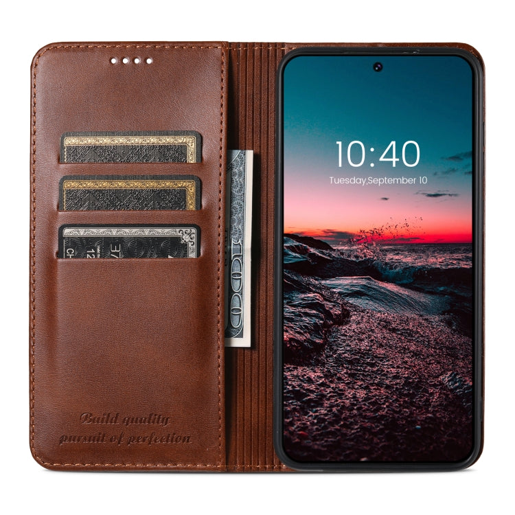 For Samsung Galaxy S24 Ultra 5G Suteni Calf Texture Horizontal Flip Leather Phone Case(Brown) - Galaxy S24 Ultra 5G Cases by Suteni | Online Shopping UK | buy2fix