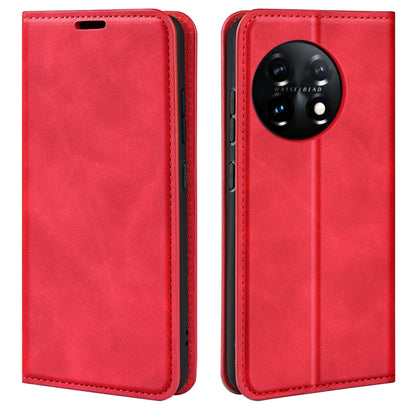 For OnePlus 11  Retro-skin Magnetic Suction Leather Phone Case(Red) - OnePlus Cases by buy2fix | Online Shopping UK | buy2fix