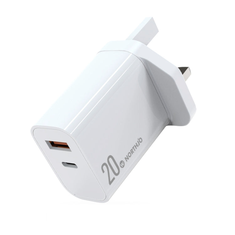 NORTHJO NOPD2002 PD20W USB-C/Type-C + QC 3.0 USB Dual Ports Fast Charger, UK Plug(White) - USB Charger by NORTHJO | Online Shopping UK | buy2fix