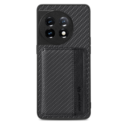 For OnePlus 11 5G Carbon Fiber Magnetic Card Wallet Bag Phone Case(Black) - OnePlus Cases by buy2fix | Online Shopping UK | buy2fix