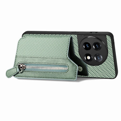 For OnePlus 11 Carbon Fiber Horizontal Flip Zipper Wallet Phone Case(Green) - OnePlus Cases by buy2fix | Online Shopping UK | buy2fix