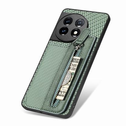 For OnePlus 11 Carbon Fiber Horizontal Flip Zipper Wallet Phone Case(Green) - OnePlus Cases by buy2fix | Online Shopping UK | buy2fix