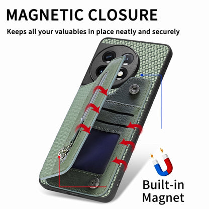 For OnePlus 11 Carbon Fiber Horizontal Flip Zipper Wallet Phone Case(Green) - OnePlus Cases by buy2fix | Online Shopping UK | buy2fix