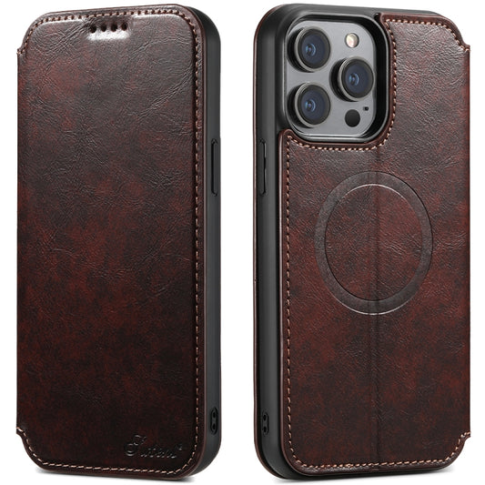 For iPhone 13 Pro Suteni J05 Leather Magnetic Magsafe Phone Case(Brown) - iPhone 13 Pro Cases by Suteni | Online Shopping UK | buy2fix