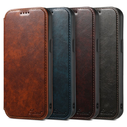 For iPhone 14 Plus Suteni J05 Leather Magnetic Magsafe Phone Case(Khaki) - iPhone 14 Plus Cases by Suteni | Online Shopping UK | buy2fix