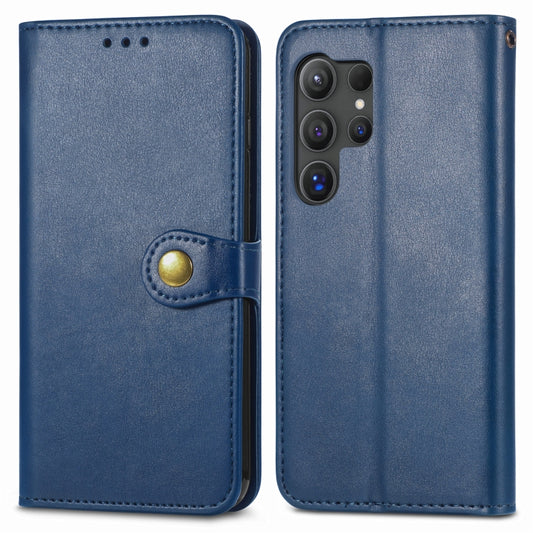 For Samsung Galaxy S25 5G Retro Solid Color Buckle Leather Phone Case(Blue) - Galaxy S25 5G Cases by buy2fix | Online Shopping UK | buy2fix