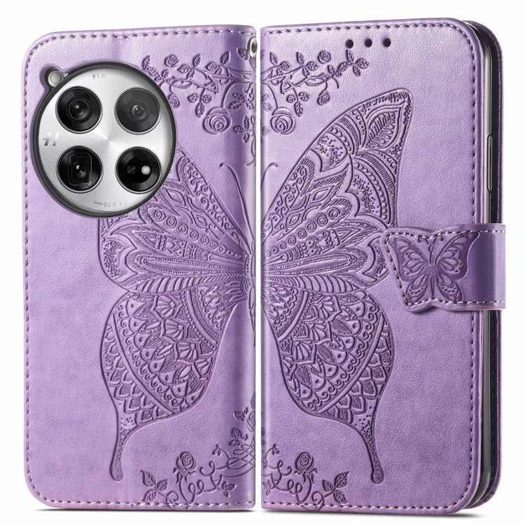 For OnePlus 12 Butterfly Love Flower Embossed Leather Phone Case(Light Purple) - OnePlus Cases by buy2fix | Online Shopping UK | buy2fix