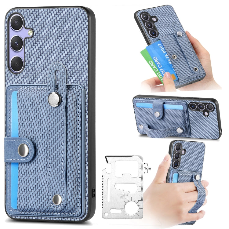 For Samsung Galaxy S25 Ultra 5G Wristband Kickstand Wallet Back Phone Case with Tool Knife(Blue) - Galaxy S25 Ultra 5G Cases by buy2fix | Online Shopping UK | buy2fix