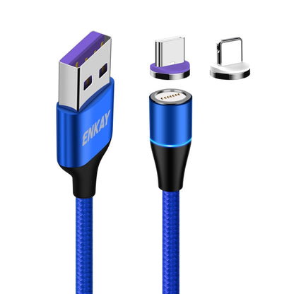 ENKAY 2 in 1 5A USB to Type-C + 8 Pin Magnetic Fast Charging Data Cable with LED Light, Length: 1m(Blue) - Charging Cable & Head by ENKAY | Online Shopping UK | buy2fix