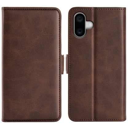 For iPhone 16 Plus Dual-side Magnetic Buckle Horizontal Flip Leather Phone Case(Brown) - iPhone 16 Plus Cases by buy2fix | Online Shopping UK | buy2fix