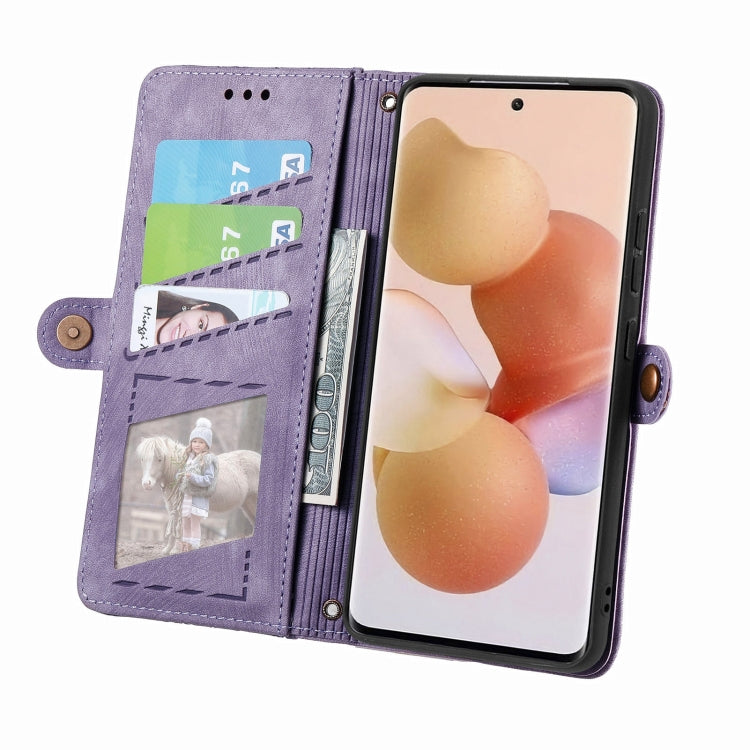 For Xiaomi 13 Geometric Zipper Wallet Side Buckle Leather Phone Case(Purple) - 13 Cases by buy2fix | Online Shopping UK | buy2fix