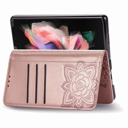 For Samsung Galaxy Z Fold5 Butterfly Love Flower Embossed Leather Phone Case(Rose Gold) - Galaxy Z Fold5 Cases by buy2fix | Online Shopping UK | buy2fix