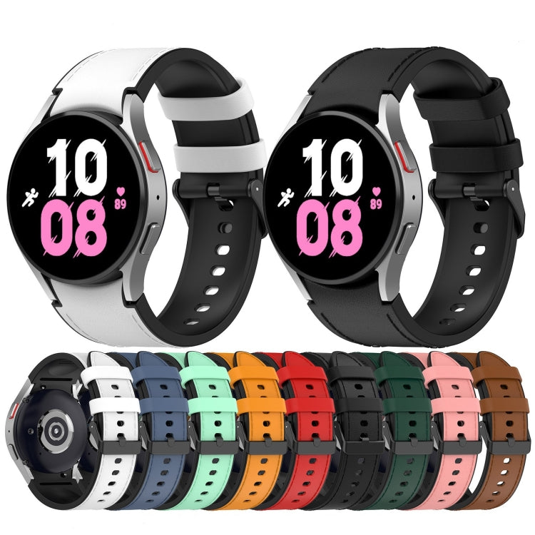 For Samsung Galaxy Watch 6 Silicone Leather Black Buckle Watch Band(White) - Watch Bands by buy2fix | Online Shopping UK | buy2fix