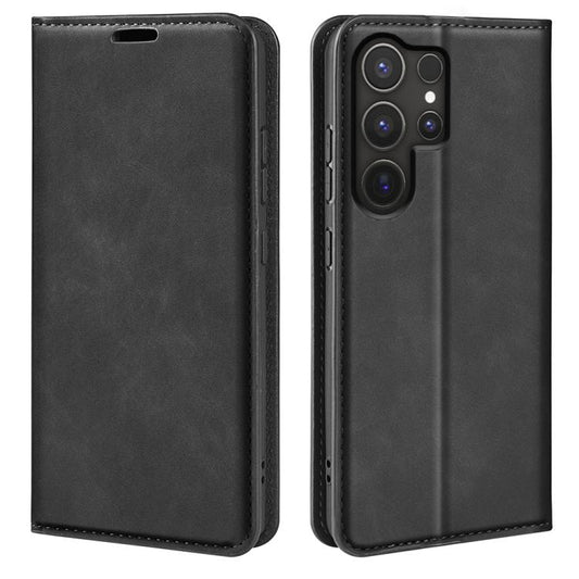 or Samsung Galaxy S25 Ultra 5G Retro-skin Magnetic Suction Leather Phone Case(Black) - Galaxy S25 Ultra 5G Cases by buy2fix | Online Shopping UK | buy2fix