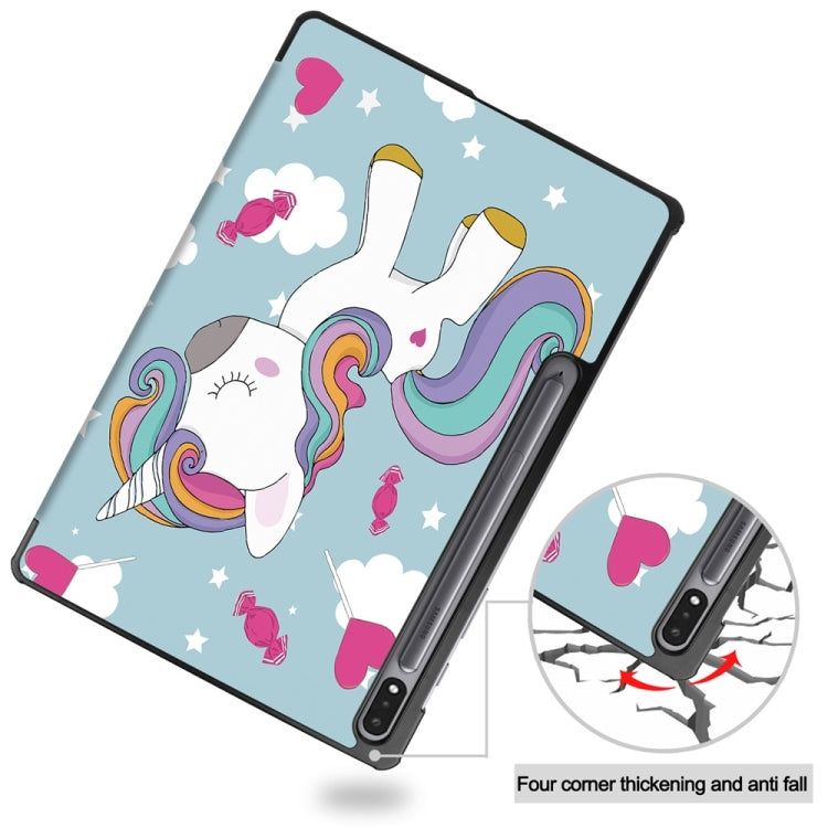 For Samsung Galaxy Tab S9+ JUNSUNMAY Custer Painted 3-Fold Stand Leather Smart Tablet Case(Unicorn) - Galaxy Tab S9+ Cases by JUNSUNMAY | Online Shopping UK | buy2fix