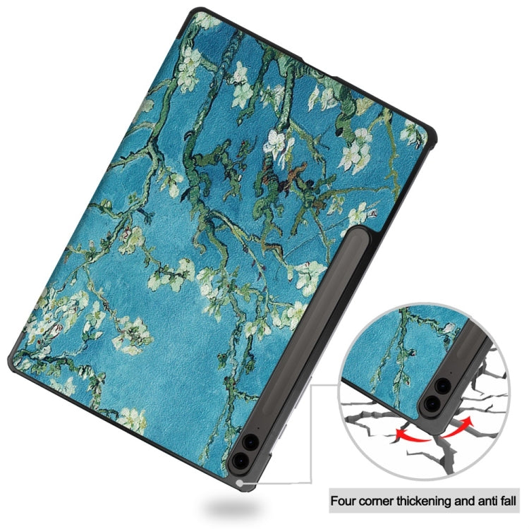 For Samsung Galaxy Tab S9 FE+ 12.4 JUNSUNMAY Custer Painted 3-Fold Stand Leather Smart Tablet Case(Apricot Flower) - Galaxy Tab S9 FE+ by JUNSUNMAY | Online Shopping UK | buy2fix