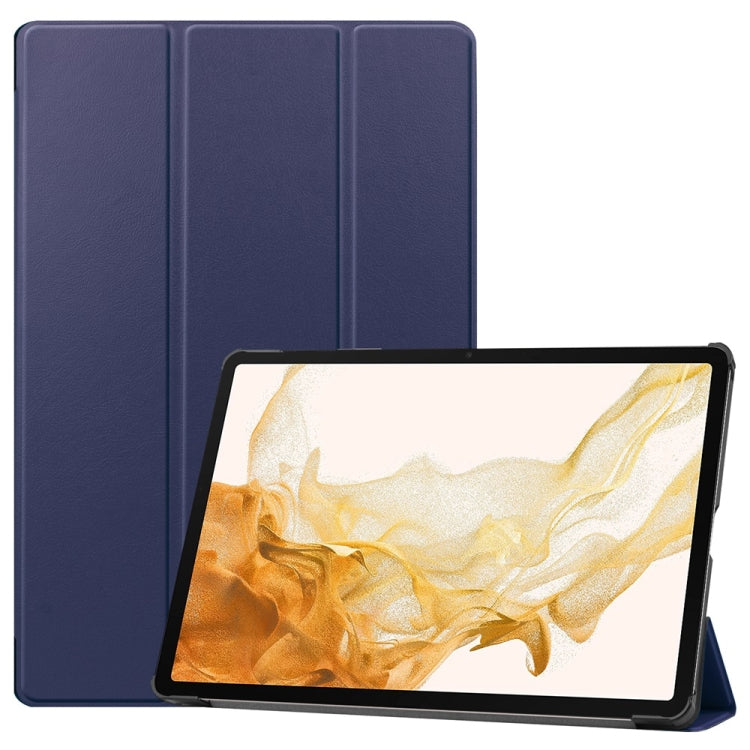 For Samsung Galaxy Tab S9+ JUNSUNMAY Custer Solid Color 3-Fold Stand Leather Smart Tablet Case(Dark Blue) - Galaxy Tab S9+ Cases by JUNSUNMAY | Online Shopping UK | buy2fix