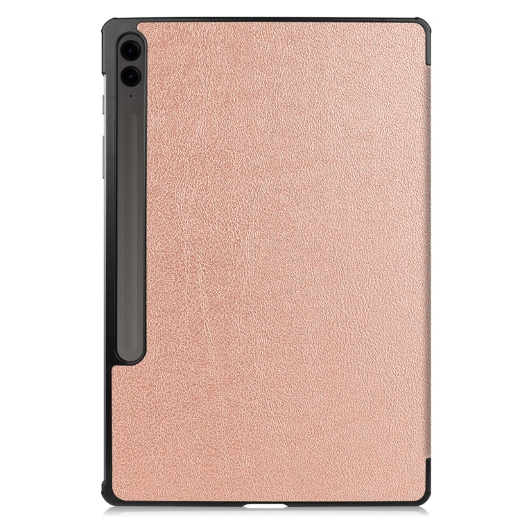 For Samsung Galaxy Tab S9 FE+ 12.4 JUNSUNMAY Custer Solid Color 3-Fold Stand Leather Smart Tablet Case(Rose Gold) - Galaxy Tab S9 FE+ by JUNSUNMAY | Online Shopping UK | buy2fix