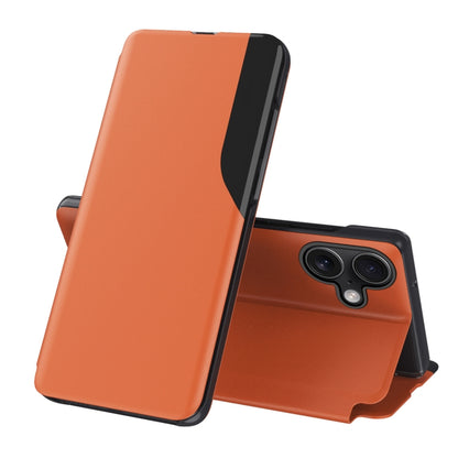 For iPhone 16 Plus Side Display Flip Leather Phone Case(Orange) - More iPhone Cases by buy2fix | Online Shopping UK | buy2fix